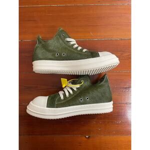 Rick Owens Calf Hair Ramones Low Sneakers Olive Green Italy EU43 Rare